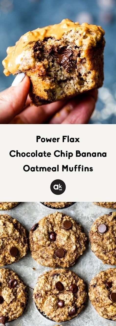 Flax Muffins, Flaxseed Meal, Banana Oatmeal Muffins, Chocolate Chip Banana, Oatmeal Muffins, Banana Oats, Filling Breakfast, Banana Oatmeal, On The Go Snacks