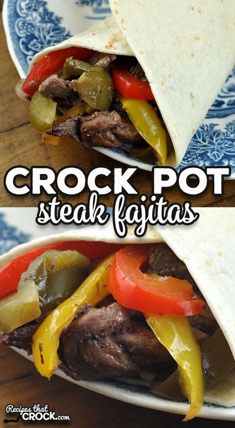 Crock Pot Steak Fajitas, Steak Fajitas Crockpot, Crock Pot Steak, Slow Cooker Fajitas, Crockpot Steak Recipes, Beef Fajita Recipe, Crockpot Fajitas, Flank Steak Fajitas, Chicken Fajitas Crockpot