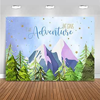 Amazon.com: adventure photo backdrop Baby Shower Cake Table Decorations, Adventure Background, Baby Shower Cake Table, Background Stars, Adventure Awaits Baby Shower, Mountain Backdrop, Banner Photo, Cake Table Decorations, Adventure Theme