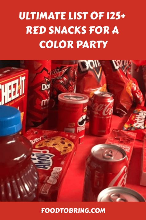 Ignite your celebrations with a burst of vibrant passion! Explore our Ultimate List of 125+ Red Snacks for a Color Party. Synonymous with love, energy, and fortune, red snacks aren't just for Valentine's Day or Lunar New Year. They're perfect for any lively gathering. Imagine a Christmas feast or a spirited sports event where snacks match your team's vibrant colors. #PartySnacks #ColorfulCelebration #RedParty Color Themed Snack Party, Red And Green Snacks, Red Items For Color Party, Color Theme Party Ideas For Adults Red, Red Ideas For Color Party, Red Party Tray Ideas, Color Snacks Party, Red Color Theme Party Basket, Red Themed Snacks