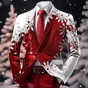 Men's Outerwear | Refresh your wardrobe at an affordable price Christmas Blazer, Business Casual Jacket, Christmas Jacket, Casual Suits, Christmas Suit, Mens Blazer Jacket, Snowflake Design, Winter Fabric, Printed Blazer