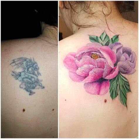 Cover up tattoo. Peony tattoo. Floral tattoo. Color tattoo. Before and after cover up tattoo. Cover Tattoo Before And After, Tattoo Peony, Tattoo Floral, Peony Tattoo, Tattoo Color, Up Tattoo, Tattoo Cover Up, Peonies Tattoo, Tattoo Cover