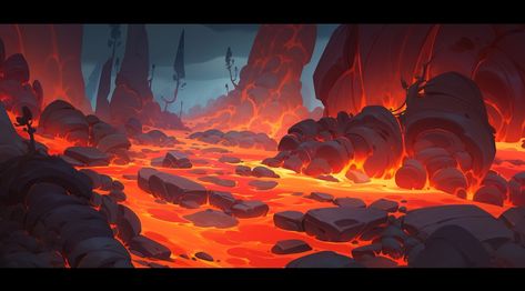 ArtStation - 熔岩世界 --- ArtStation - Lava world Yami Yami, Drawings Photography, Color Script, Perspective Art, Nature Drawing, Artwork Pictures, Landscape Drawings, Cyberpunk Art, Environment Design