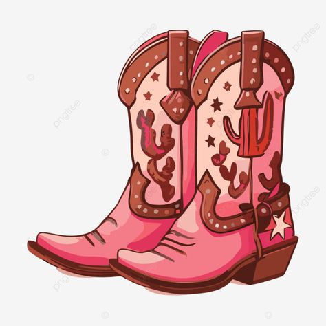 Cactus Cartoon, Sticker Clipart, Pink Cowboy Boots, Pink Cowgirl Boots, Pink Cowboy, Fall Music, Pink Cowgirl, Black And White Tree, Christmas Car