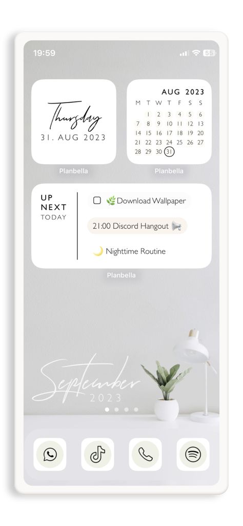 Freebies - PLANBELLA Iphone Arrangement Ideas, Iphone Layout Basic, Minimal Iphone Setup, Control Center Iphone Aesthetic, Iphone Home Screen Layout Minimalist, Phone App Organization, Home Screen Widget Ideas, Aesthetic Iphone Setup, Layout Iphone Homescreen Ideas