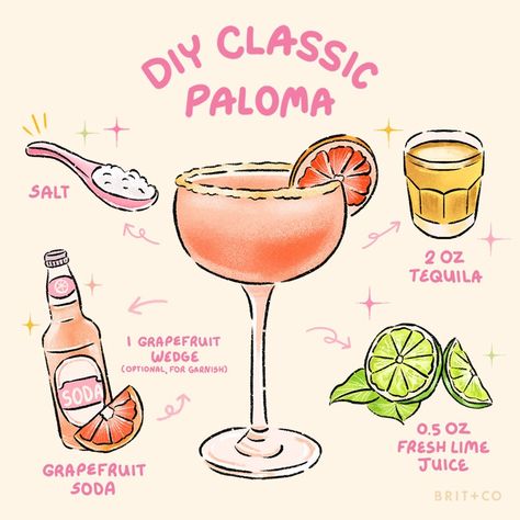 Happy World Paloma Day⁠! 🍹 In honor of this very special holiday, we're mixing up our favorite grapefruit-infused cocktail 😍 Swipe for the mocktail version & hit the link in bio for more refreshing paloma recipes.⁠ ⁠ CLASSIC PALOMA RECIPE⁠ - Grapefruit soda⁠ - 1 Grapefruit wedge⁠ - 2 oz Tequila⁠ - 1/2 oz fresh lime juice⁠ - Salt⁠ ⁠ VIRGIN PALOMA RECIPE⁠ - 1 oz Grapefruit juice⁠ - 1/2 oz Agave syrup⁠ - 1/2 oz lime juice ⁠ - 2 dashes of grapefruit bitters⁠ ⁠ #worldpalomaday #paloma #palomas #co... Virgin Paloma, Virgin Cocktail Recipes, Paloma Drink, Cocktail Book Design, Cocktail Recipes Tequila, Paloma Recipe, Grapefruit Bitters, Tequila Recipe, Virgin Cocktails