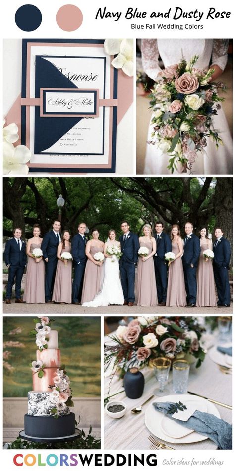 Navy Blue Dusty Rose Wedding, Groomsmen In Navy, Wedding Dusty Rose, Navy Blue Suits, Blue Fall Wedding, Dusty Rose Wedding Colors, Rose Wedding Theme, Dusty Rose Bridesmaid, Wedding Cake Navy