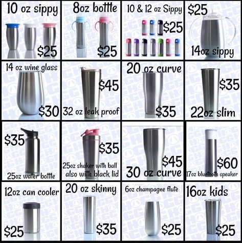 Tumbler Cup Pricing Chart, Tumbler Template Free Printable, Decal Sizing For Tumblers, Bissness Ideas, Tshirt Printing Business, Htv Ideas, Cricut Projects Easy, Cricut Hacks, Cricut Supplies