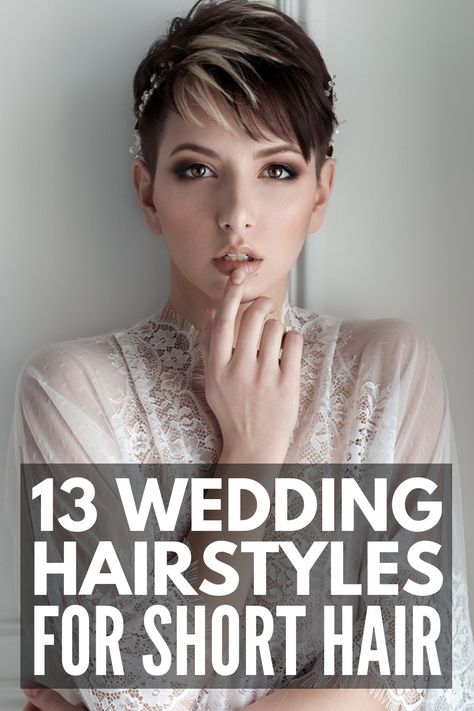 Wedding Hair For Very Short Hair, Wedding Hairstyles For Short Layered Hair, Pixie Hairstyles For Wedding Guest, Short Hairstyles For Women Wedding, Short Bridal Hair Pixie, Wedding Hairstyles For Really Short Hair, Very Short Wedding Hairstyles, Brides With Short Hair Pixie Haircuts, Super Short Hair Wedding Styles