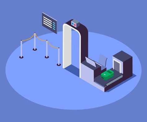 Security Checkpoint Design, Security Checkpoint, Airport Security Check, Vector Art Design, 3d Concept, Airport Security, Metal Detector, Color Vector, Gate Design