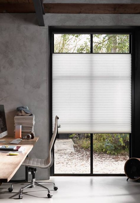 Modern Window Dressing, Bedroom Window Dressing, Office Blinds, White Blinds, Modern Blinds, Honeycomb Shades, Window Treatments Living Room, Window Treatments Bedroom, House Blinds