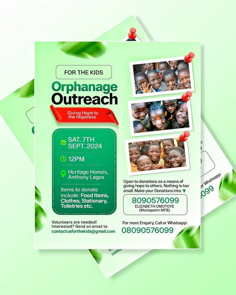 A simple orphanage outreach flyer Outreach Flyer Design, Give Hope, Church Graphic Design, Flyer And Poster Design, Creative Flyers, Food Items, Design Project, Flyer Design, Design Projects