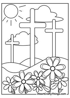 Easter Printables Free Coloring Pages Christian, Easter Sunday Coloring Pages, Toddler Easter Coloring Pages, Easter Activity Pages Free Printables, Easter Colouring Pages Christian, Easter Pages Printable, Easter Church Coloring Pages, Good Friday Coloring Page Free Printable, Good Friday Coloring Page