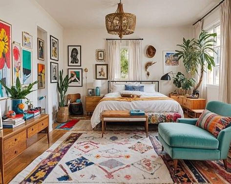 Large Bedroom Design Ideas, Eclectic Guest Room, Simple Eclectic Bedroom, Bedroom Ideas Eclectic, Boho Eclectic Bedroom, Eclectic Living Room Decor, Bedroom Nyc, Eclectic Bedroom Ideas, Eclectic Design Style