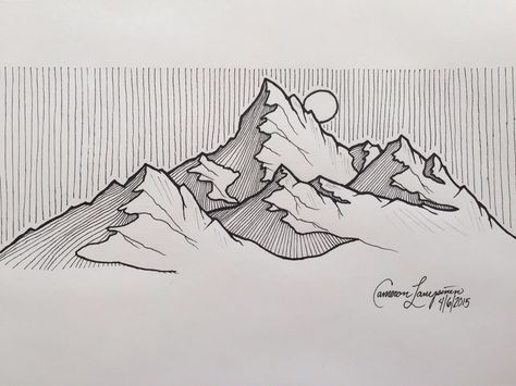 Mountains Kartu Pokemon, Tattoo Zeichnungen, Mountain Drawing, Canvas For Beginners, Mountain Tattoo, Landscape Drawings, Mountain Art, Pen Art, Line Art Drawings