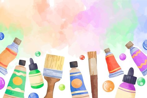 Free vector watercolor art supplies back... | Free Vector #Freepik #freevector #school-watercolor #school-wallpaper #back-school-background #school-background Art Supplies Background, School Watercolor, School Wallpaper, Background School, School Background, Free Computer, Computer Background, Powerpoint Background, Computer Backgrounds