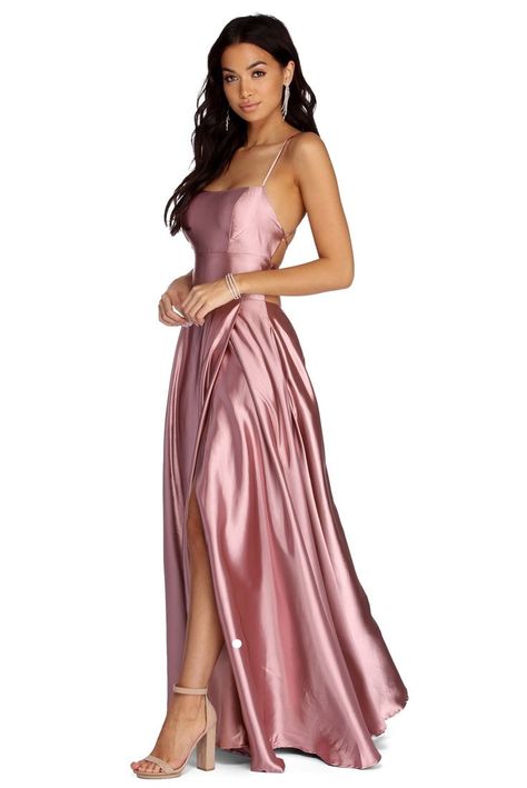 Short Satin Dress, Satin Gowns, Satin Dress Long, Floor Length Skirt, Sherri Hill, A Line Gown, Satin Dress, Dress Size Chart, Couture Dresses