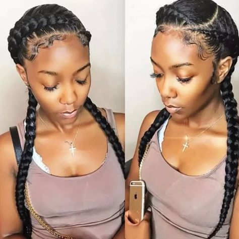 Side Part Box Braided Hair Wig Senegalese Hand Tie Braided Hair Wig Lace Front Wig Box Braids Wig With Baby Hair Box Braid Hair, Two Braid Hairstyles, 2 Braids, Hair Colorful, Feed In Braids Hairstyles, Feed In Braids, Long Box Braids, Braided Styles, Feed In Braid