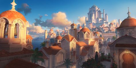 ArtStation - Seaside Town, Wu Hao Town Architecture, Fantasy Town, Planets Wallpaper, Creature Artwork, Location Inspiration, My Fantasy World, Seaside Town, Fantasy City, Fantasy Setting