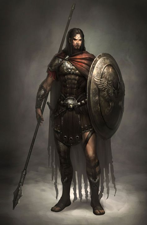 Character Concept male staff shield fighter | NOT OUR ART - Please click artwork for source | WRITING INSPIRATION for Dungeons and Dragons DND Pathfinder PFRPG Warhammer 40k Star Wars Shadowrun Call of Cthulhu and other d20 roleplaying fantasy science fiction scifi horror location equipment monster character game design | Create your own RPG Books w/ www.rpgbard.com Fantasy Greece, Greek Warrior, Heroic Fantasy, Male Character, Dungeons And Dragons Characters, Fantasy Armor, Fantasy Warrior, Fantasy Rpg, 판타지 아트