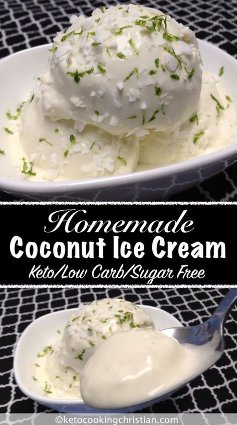 Homemade Coconut Ice Cream - Keto, Low Carb & Sugar Free Ice Cream Keto, Homemade Coconut Ice Cream, Low Carb Ice Cream, Postre Keto, Coconut Ice, Keto Ice Cream, Low Carb Diets, Coconut Ice Cream, Low Carb Sweets