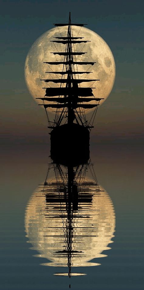 Guided by the Moon Light gif Pirate Ship Art, Navi A Vela, Old Sailing Ships, Ghost Ship, Ship Paintings, Moon Pictures, Moon Photography, Beautiful Moon, A Ship