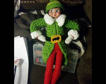 Crochet hat and coat for elf on the shelf Crochet Elf On The Shelf, Crochet Patterns Hats Kids, Elves Ideas, Crochet Elf, Crochet Christmas Hats, Awesome Elf On The Shelf Ideas, Elf Clothes, Elf Costume, Trendy Hat