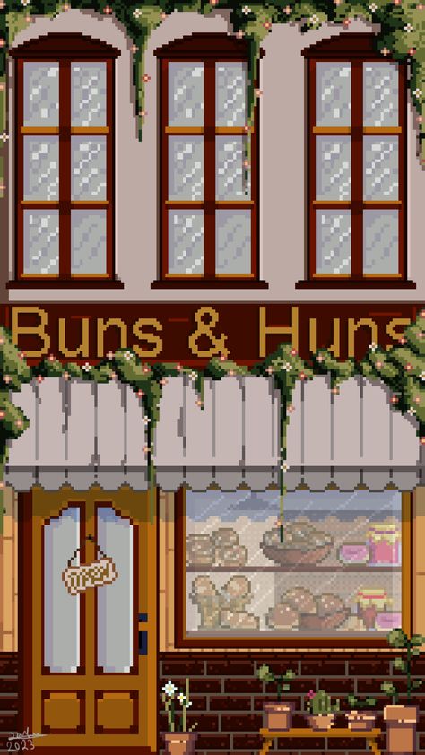 Pixel Art Bakery, Pixel Restaurant, Bakery Wallpaper, Banner Gifs, Drawing Borders, Restaurant Game, Cute Bakery, Bakery Branding, Cute Banners