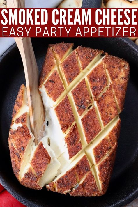 Traeger Cream Cheese, How To Serve Brisket At A Party, Smoked Cream Cheese Seasoning, Grilled Cream Cheese, Smoked Appetizer Recipes, Cold Smoked Cream Cheese, Dips On Smoker, Smoked Appetizers For Party, Smoked Cream Cheese Block