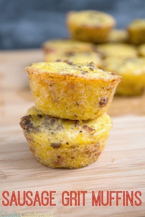 Sausage Grits Muffins Grit Muffins, Grits Muffins, Sausage Grits, Bacon Grits, Sausage Breakfast Muffins, Sausage And Bacon, Morning Muffins, Bacon Sausage, Muffin Tin Recipes