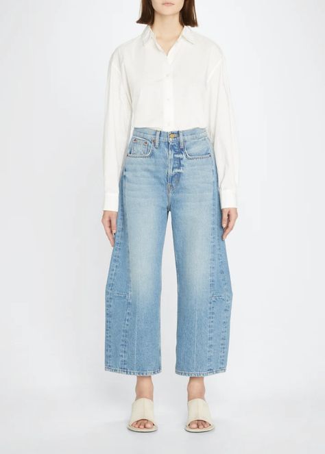 B SIDES Lasso Wide-Leg Rigid Jeans - Bergdorf Goodman Kitten Heel Sandals, Indigo Denim, Wide Legs, Poplin Shirt, Bergdorf Goodman, Denim Wash, Levi Jeans, Mom Jeans, Made In Usa