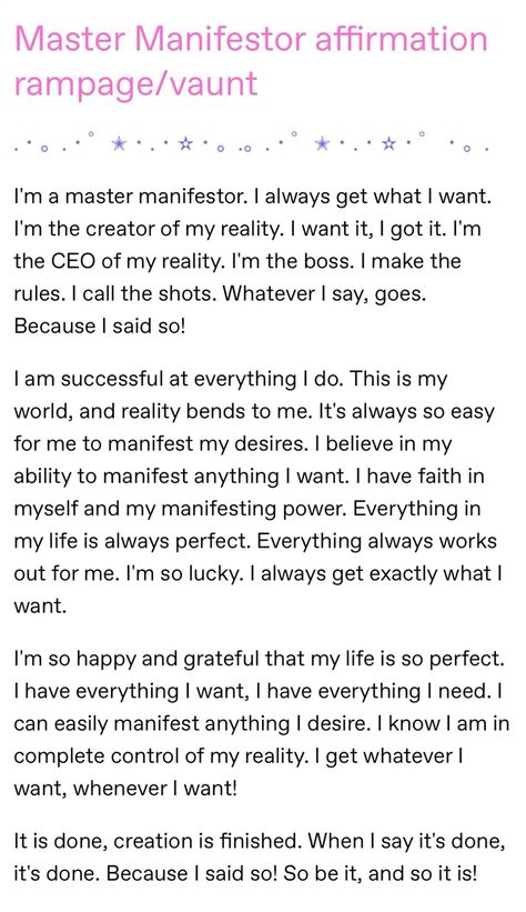 success affirmations. affirmations for success. money and happiness. positive vibes. business Master Manifestor Aesthetic, Self Concept Rampage, Master Manifestor Affirmations, Rampage Affirmations, Affirmation Tweets, Dream Life Affirmations, Self Concept Affirmations, Master Manifestor, 100 Affirmations