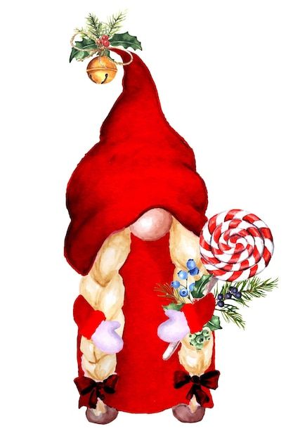 Vector cute christmas gnome with lollipo... | Premium Vector #Freepik #vector #gnome #funny-christmas #funny-santa #watercolor-girl Santa Watercolor, Gnome Paint, Gnome Pictures, Girl Gnome, Watercolor Girl, Christmas Activities For Kids, Funny Santa, Christmas Gnomes, Christmas Funny