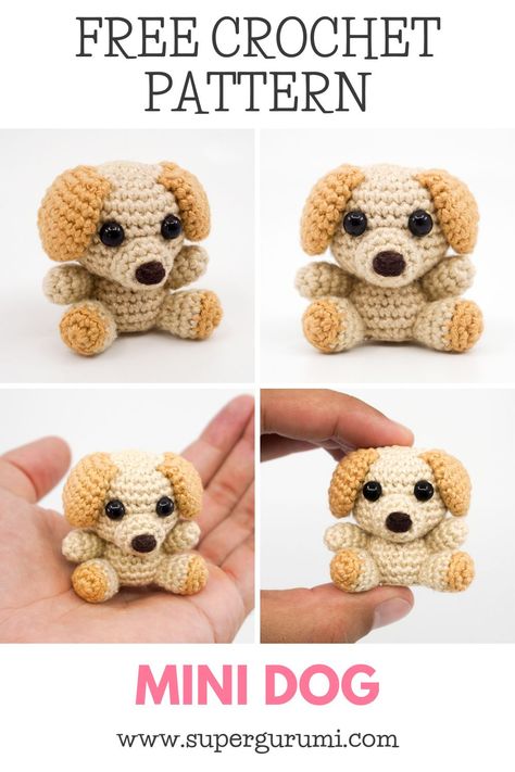 This free amigurumi dog crochet pattern is crocheted easily and quickly and is perfect as decorative figurine, gift or key chain. Make your loved ones happy with this little dog by supergurumi. #Amigurumi #Crochet Crocheted Dog, Crocheted Accessories, Dog Crochet Pattern, Dog Crochet, Crochet Dog Patterns, Mini Dog, Crochet Keychain Pattern, Pola Amigurumi, Small Crochet