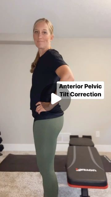 Lindsey Jones | Doctor of Physical Therapy on Instagram: "A few reasons for anterior pelvic tilt ⬇️

1. Tip hip flexors (namely the iliopsoas and rectus femoris)

The iliopsoas starts in the lumbar spine and the pelvis and attaches to the femur (leg bone).  The rectus femoris starts in the pelvis and attaches to the patella (knee cap). Because of their attachments, tightness in either or both of these muscles will rotate the pelvis forward

2. Weak core, especially lower core

When your abdominal muscles are weak or lengthened, they do not produce the tension that they need.  In this case, lower abdominal weakness will promote an anterior pelvic tilt position.

3. Weak glutes and hamstrings

The backside of your pelvis also needs appropriate force of its muscles to counteract the forward r Tilted Pelvis Symptoms, Anterior Pelvic Tilt Correction, Tilted Pelvis, Pelvic Tilt Exercise, Fix Anterior Pelvic Tilt, Weak Glutes, Rectus Femoris, Weak Core, Anterior Pelvic Tilt