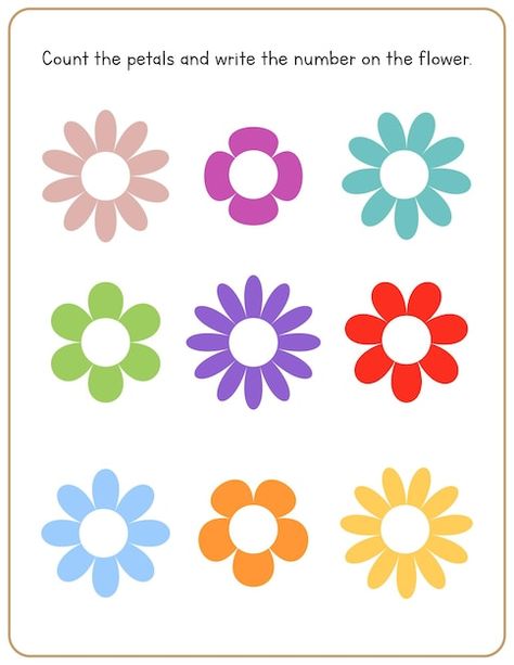 Counting activity for kids. count the pe... | Premium Vector #Freepik #vector #kindergarten #handwriting #spring-flowers #flower-petals Kids Numbers, Back To School Gifts For Kids, Color Worksheet, Educational Math Games, Number Worksheet, Counting Practice, Flower Pedals, Counting For Kids, Counting Activity