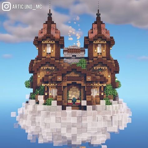 Minecraft | Artic.Uno on Instagram: “Here's a steampunk tower house on a cloud! Timelapse link in Bio! What do you think? I had a lot of fun making it at least, hope you…” Minecraft Tower House, Minecraft Tower Ideas, Steampunk Tower, Fantasy Minecraft House, Chalet Minecraft, Cloud Timelapse, Construction Minecraft, Minecraft Steampunk, Minecraft Decoration