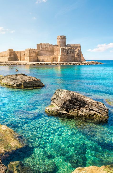 Le Castella at Capo Rizzuto, Calabria Filmy Vintage, Calabria Italy, Voyage Europe, Destination Voyage, Visit Italy, Crystal Blue, Italy Vacation, Calabria, Places Around The World