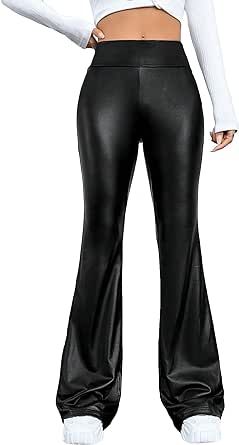 WDIRARA Women's Faux Leather Flare Leg Elastic High Waisted Bell Bottom Long Pants Kids Luggage, Bell Bottom, Luxury Store, Long Pants, Bell Bottoms, Best Sellers, Beauty And Personal Care, Faux Leather, For Free