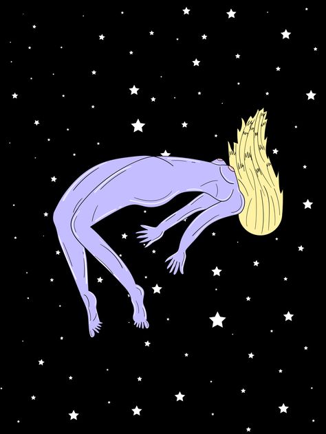 Falling Through Space, Woman Falling, Floating Through Space, Purple Girl, Space Illustration, Space Girl, Purple Girls, Natural Form, Woman Silhouette