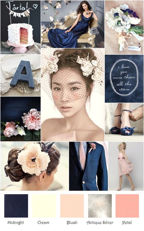 Navy Blue and Blush Wedding | Navy Blush Cream Gray Silver Rustic Inspiration Board Blue And Blush Wedding, Rustic Inspiration, Wedding Colour, Spring Wedding Colors, Wedding Palette, Wedding Theme Colors, Theme Color, Peach Wedding, Wedding Color Palette