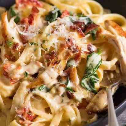 Creamy Chicken Pasta Recipes, Tomato Spinach, Fettuccine Alfredo Recipes, Creamy Chicken Pasta, Sauce Chicken, Recipetin Eats, Alfredo Sauce Recipe, Recipe Tin, Sundried Tomato