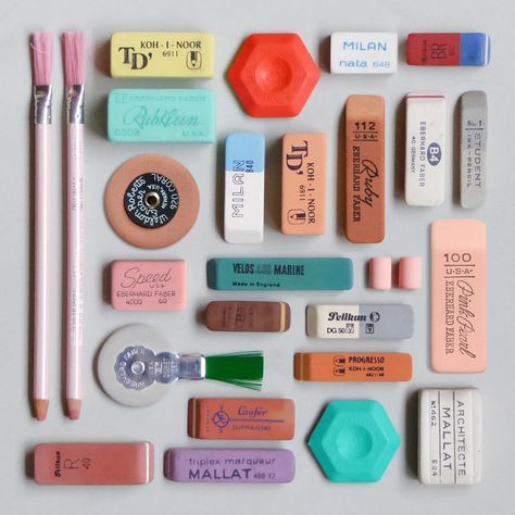 "Anyone who has never made a mistake has never tried anything new' (Albert Einstein) - Happy Eraser Day! Things Organized Neatly, Journal Therapy, Koh I Noor, Beautiful Objects, Vintage Office, Pens And Pencils, Stationery Shop, Cute Stationery, Erasers