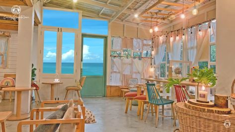 Seaside Coffee Shop, Cafe Ambience, Coffee Shop Ambience, Bossa Nova Music, Seaside Cafe, Beach Drawing, Coffee Shop Aesthetic, Beach Cafe, Aesthetic Coffee