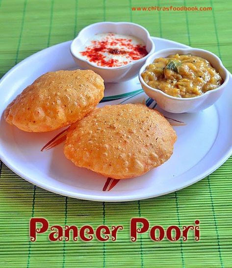 Paneer poori recipe - Stuffed paneer puri recipe. This is a different type of puri recipe. Try it for your weekend breakfast ! Puffy Tortillas, Poori Recipe, Potato Masala, Aloo Curry, South Indian Breakfast Recipes, Puri Recipe, Puri Recipes, Bhaji Recipe, Indian Bread