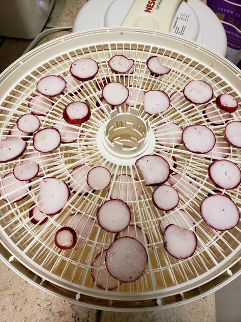 Dehydrated Radish Chips, Vegetable Chips Recipe, How To Cook Radishes, Radish Chips, Low Carb Chips, Dehydrated Foods, Vegetable Chips, Radish Recipes, Veggie Snacks