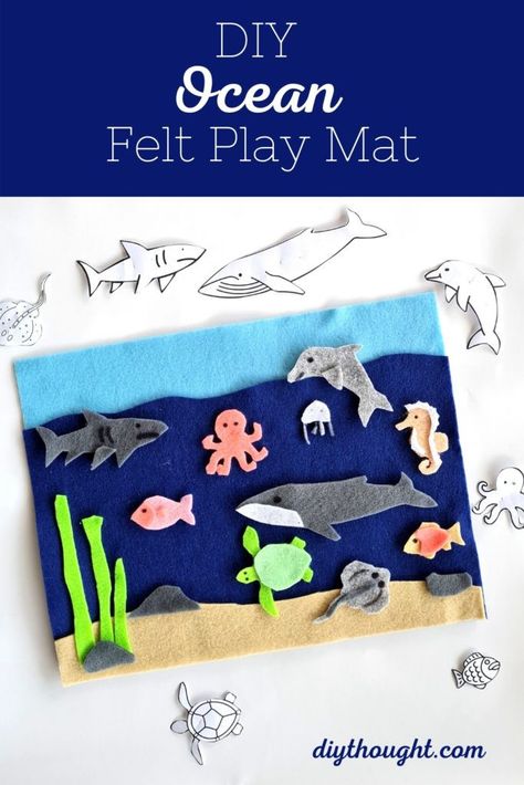 DIY Felt Ocean Play Mat. Make your own fun ocean-themed playmat with our easy-to-follow guide and free printable. Ocean Felt Board, Felt Play Mat Diy Ideas, Sensory Mats Diy, Felt Ocean Animals, Felt Play Mat Diy, Play Mat Diy, Travel Play Mat, Diy Toys For Kids, Diy Kids Activities