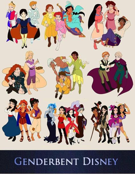 Genderbent Disney, Disney Gender Swap, Gender Bent Disney, Disney Gender Bender, Disney Jokes, Disney Princess Art, Disney Movie, Dessin Adorable, Disney Memes