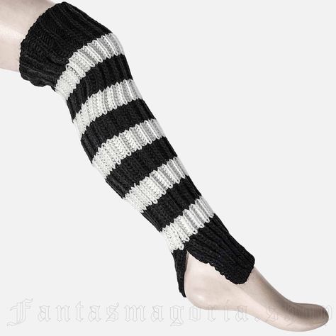 Striped Knit Legwarmers White Legwarmers, Emo Y2k, Cool Outfit, Rave Fashion, Gothic Punk, Casual Black, Gothic Lolita, Synthetic Fabric, Striped Knit