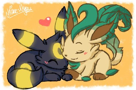 Umbreon X Leafeon, Umbreon And Leafeon, Leafeon And Umbreon, Eevee Family, Pokémon Eevee, Pokémon Wallpaper, Pokémon Fanart, Eevee Evolution, Pokemon W